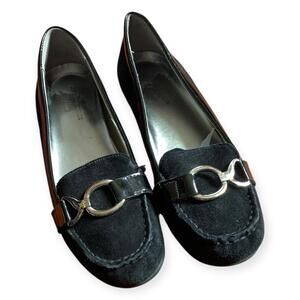 Anne Klein Black Leather iflex  Loafers with Buckle Detail Women’s Size 8